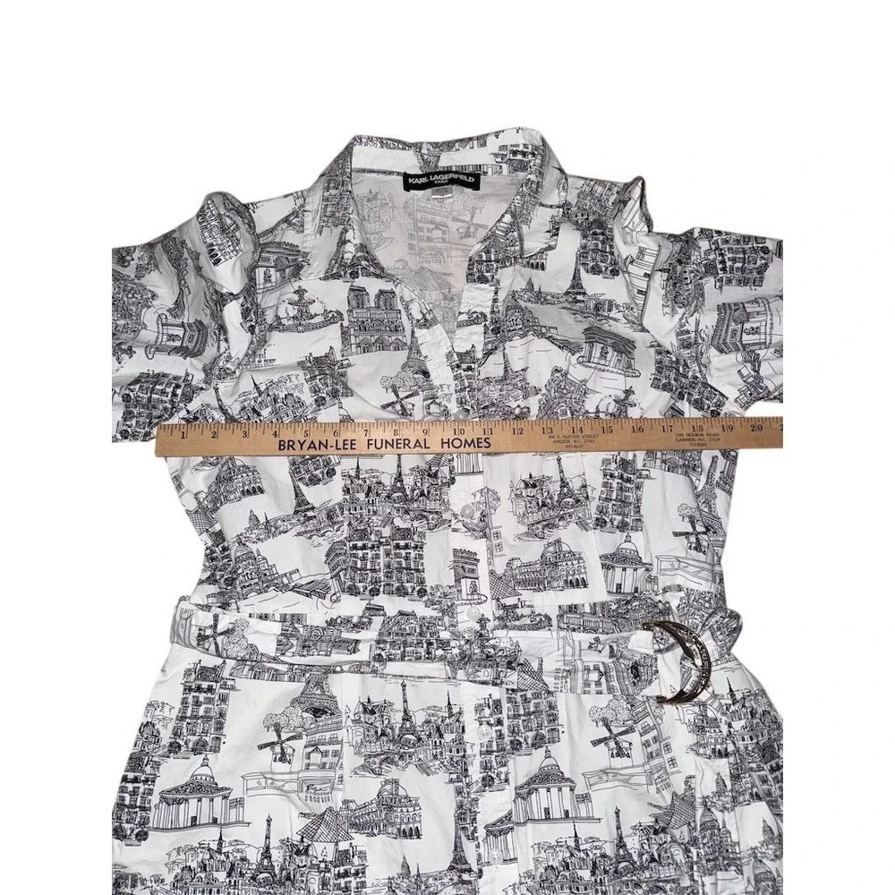Karl Lagerfeld Paris Shirt Dress Womens M Landmark Toile Print Belted pop art - Picture 4 of 12